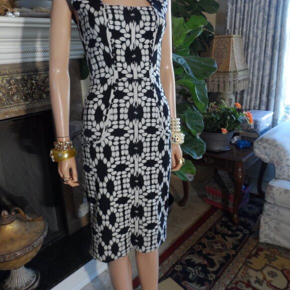 Lela Rose Black & White Print Sheath Dress Size 2 - Picture 9 of 16